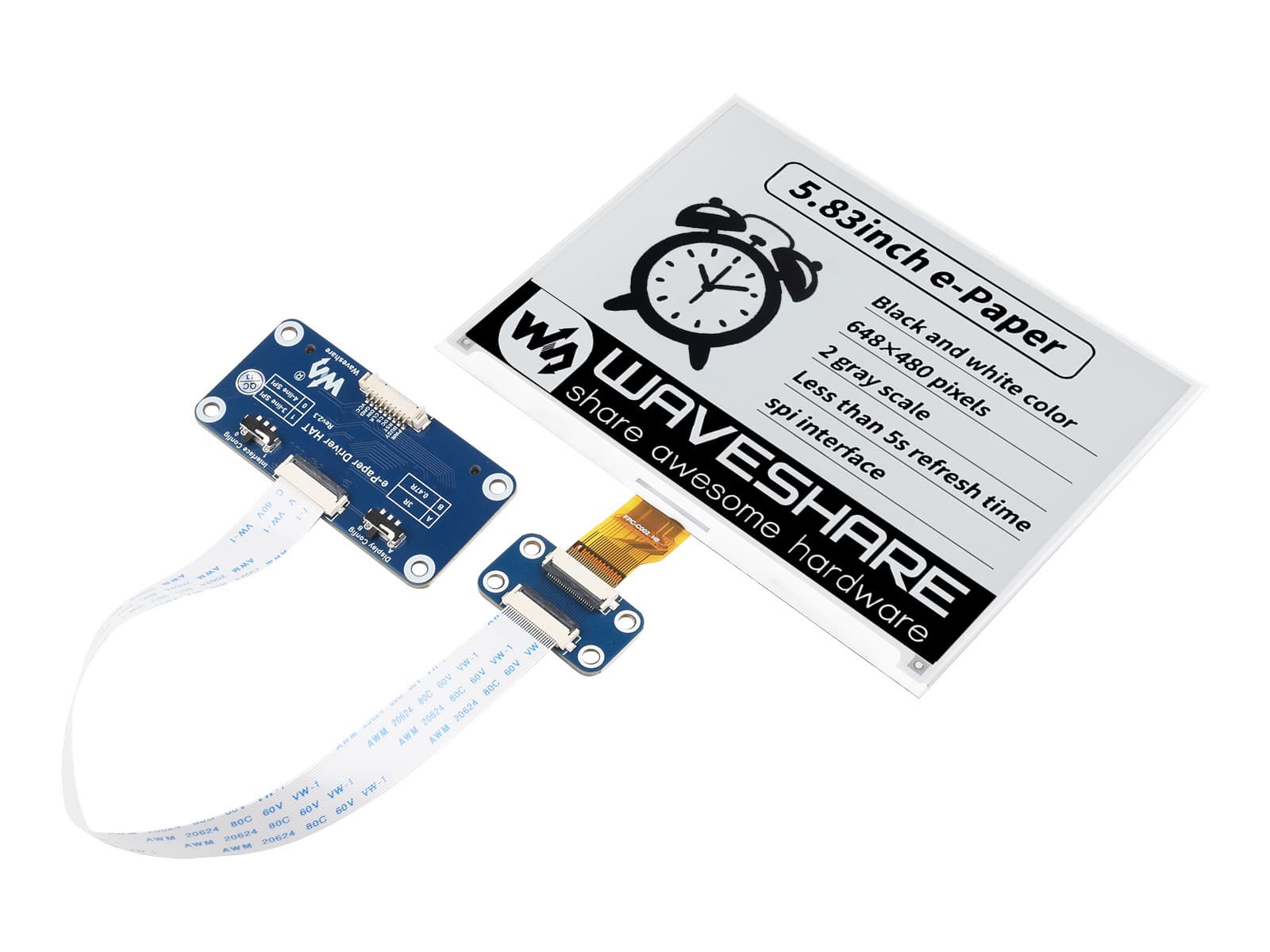5,83-дюймовый E-Paper E-Ink Display HAT для Raspberry Pi, 648 × 480, черный / белый, SPI — фото 2