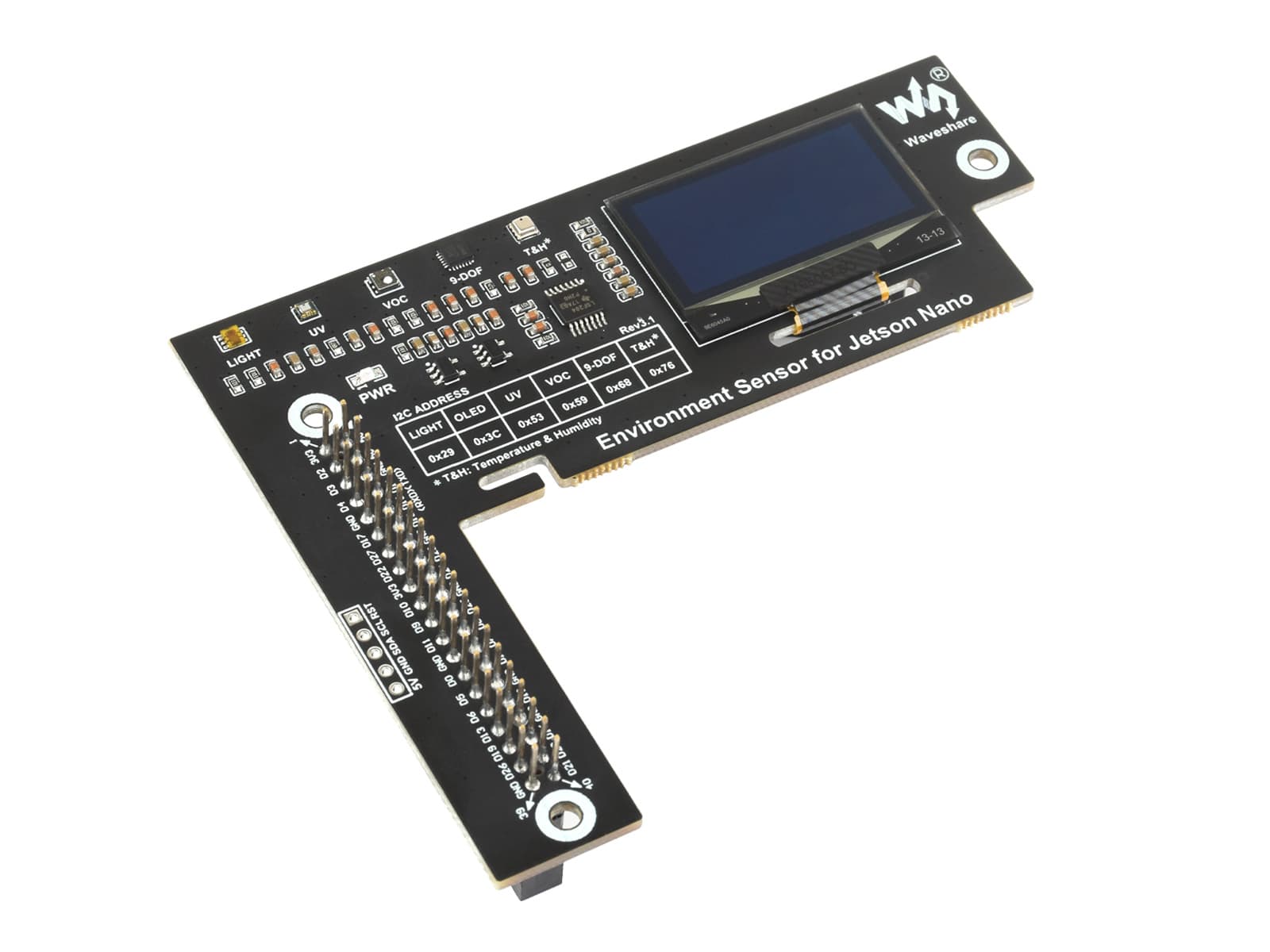 Модуль датчиков окружающей среды для Jetson Nano, шина I2C, с 1,3-дюймовым OLED-дисплеем — фото 2