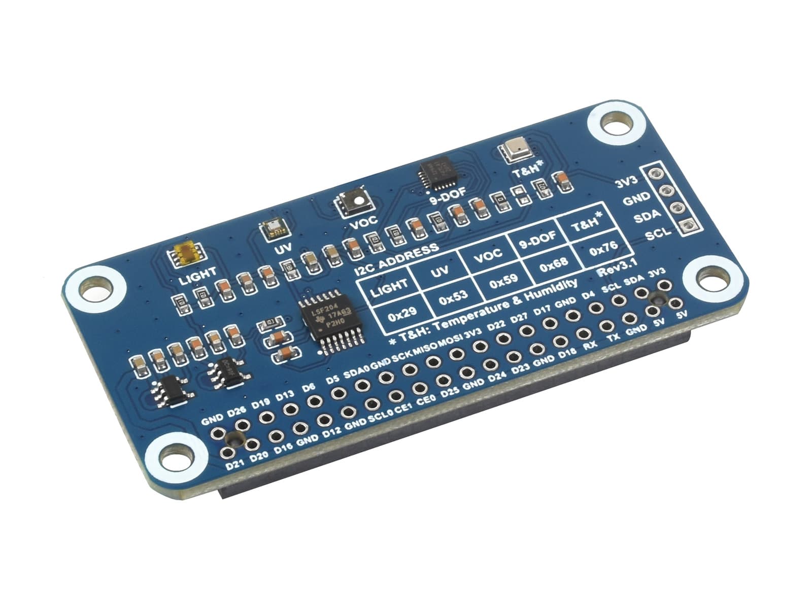 Шляпа датчика окружающей среды для Raspberry Pi, шины I2C — фото 2