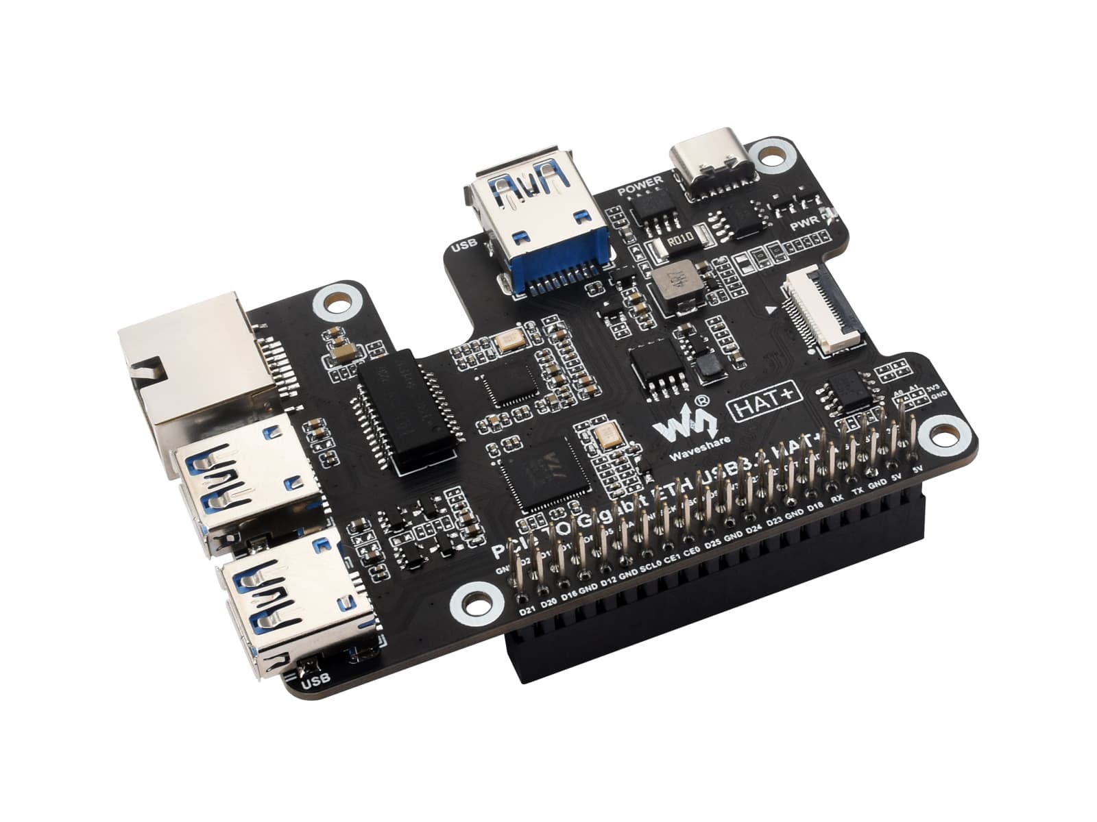 Шляпка PCIe для Gigabit Ethernet и USB 3.2 Gen 1 для Raspberry Pi 5, 3x USB 3.2 Gen1, 1x Gigabit Ethernet, без драйверов, Plug And Play, Raspberry Pi 5 PCIe HAT — фото 2