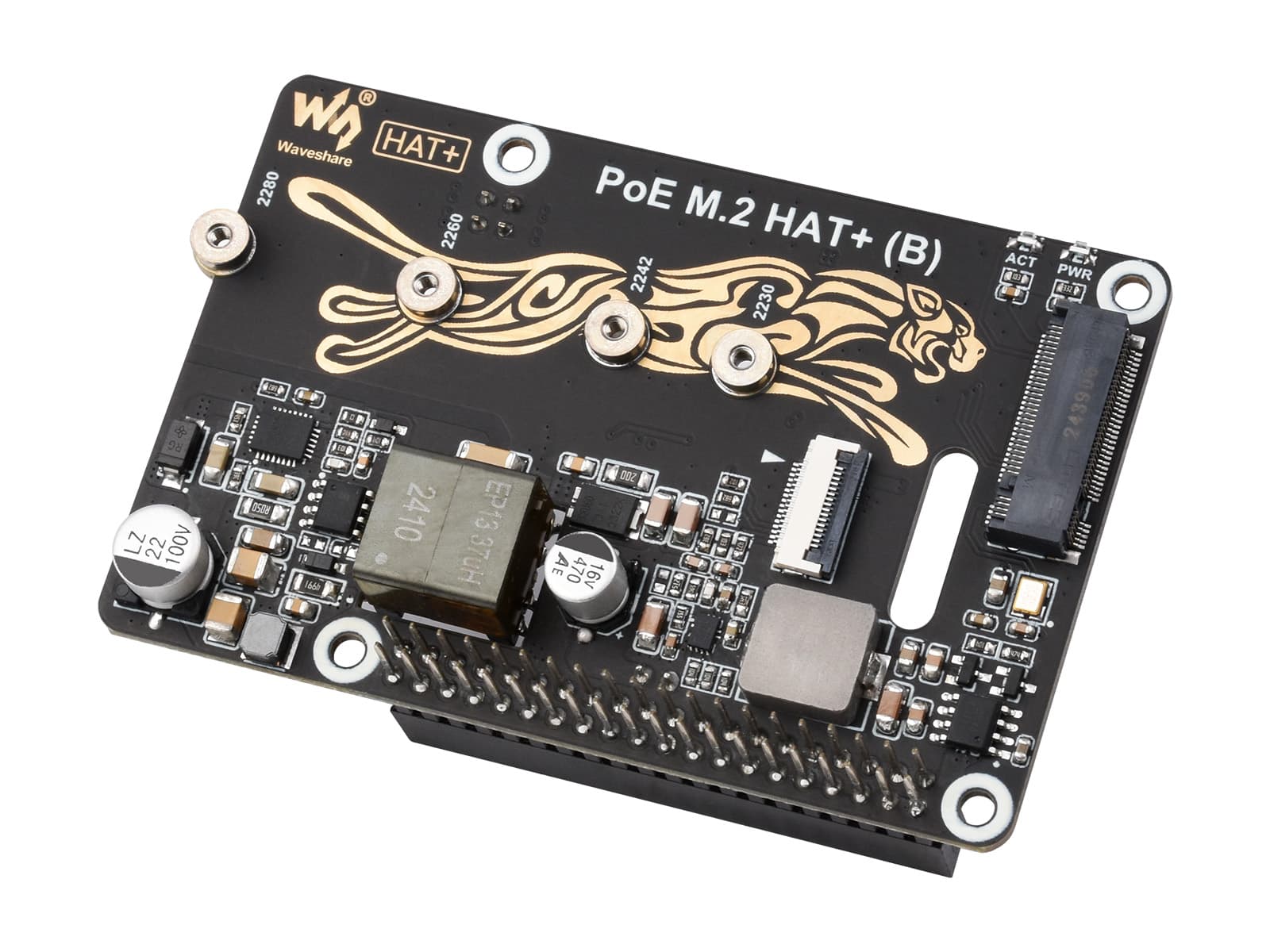 Адаптер PCIe-M.2 с функцией PoE (B) для Raspberry Pi 5, поддержка протокола NVMe Твердотельный накопитель M.2, высокоскоростное чтение/запись, Raspberry Pi 5 PoE HAT — фото 2