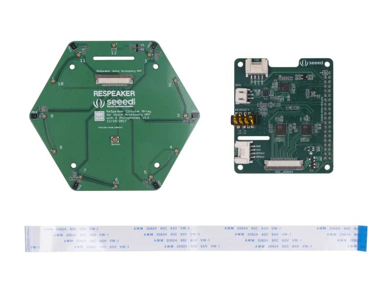 Комплект круглого массива ReSpeaker с 6 микрофонами для Raspberry Pi
Комплект