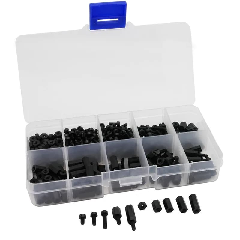 380-teiliges Nylon Abstandshalter Sortiment в Kunststoffbox, M2,5, черный