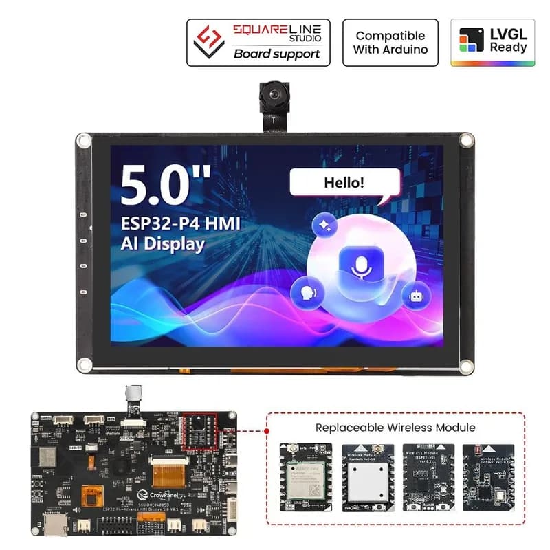 CrowPanel Advanced 5 дюймов | ESP32-P4 HMI AI-дисплей 800x480 IPS сенсорный экран с Wi-Fi 6