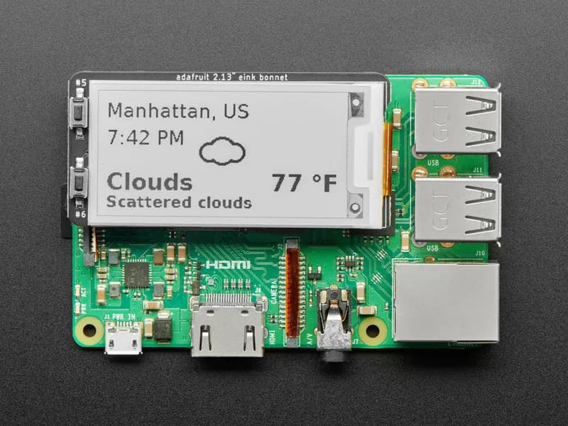 Adafruit 2,13-дюймовый монохромный чехол с электронными чернилами для Raspberry Pi — SSD1680