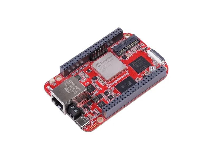 BeagleV® — Fire — RISC-V, структура FPGA, 2 ГБ 16 ГБ, 1x Gigabit Ethernet, 1x M.2 Key E, 1x CSI, 1x слот для карты microSD, 2* 46-контактный разъем BeagleBone, 12x пользовательских светодиодов