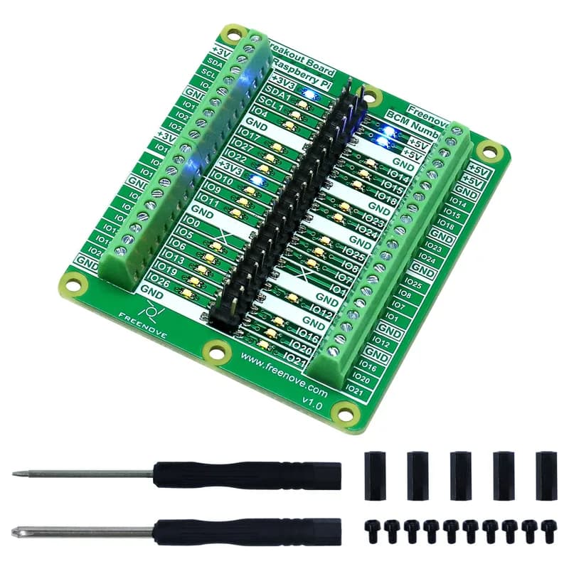 Коммутационная плата Freenove для Raspberry Pi 5 / 4B / 3B+ / 3B / 3A+ / 2B / 1B+ / 1A+ / Zero 2 W / Zero W / Zero, клеммная колодка, защитная шляпа с разъемом для контактов, светодиодный индикатор состояния GPIO