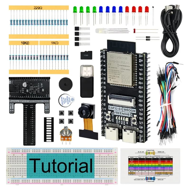 Базовый стартовый комплект Freenove для ESP32-S3 ESP32 S3 CAM-камеры Wi-Fi Bluetooth, двухъядерный 32-битный микроконтроллер 240 МГц, код Python C, подробное руководство на 418 страниц, 144 предмета, 55 проектов