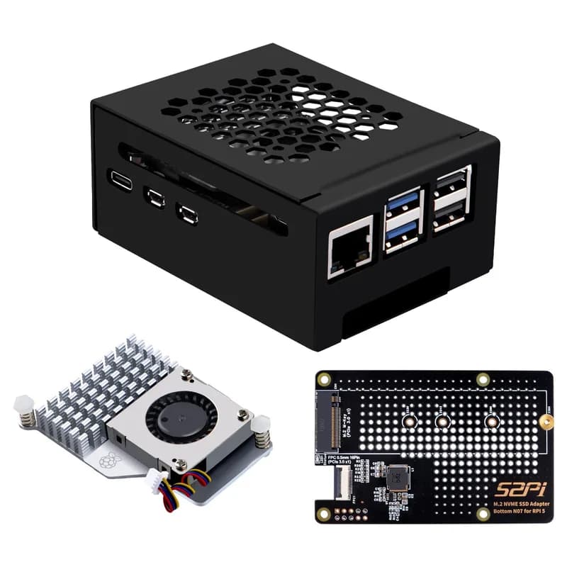 52Pi N07 M.2 2280 PCIe to NVMe SSD Периферийная нижняя плата PCIe с металлическим корпусом и официальным кулером для Raspberry Pi 5