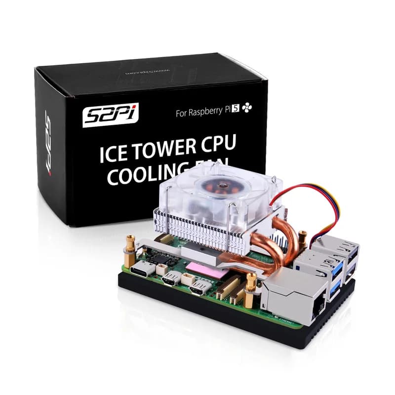 52Pi Низкопрофильный вентилятор охлаждения процессора ICE Tower со светодиодной подсветкой RGB для Raspberry Pi 5