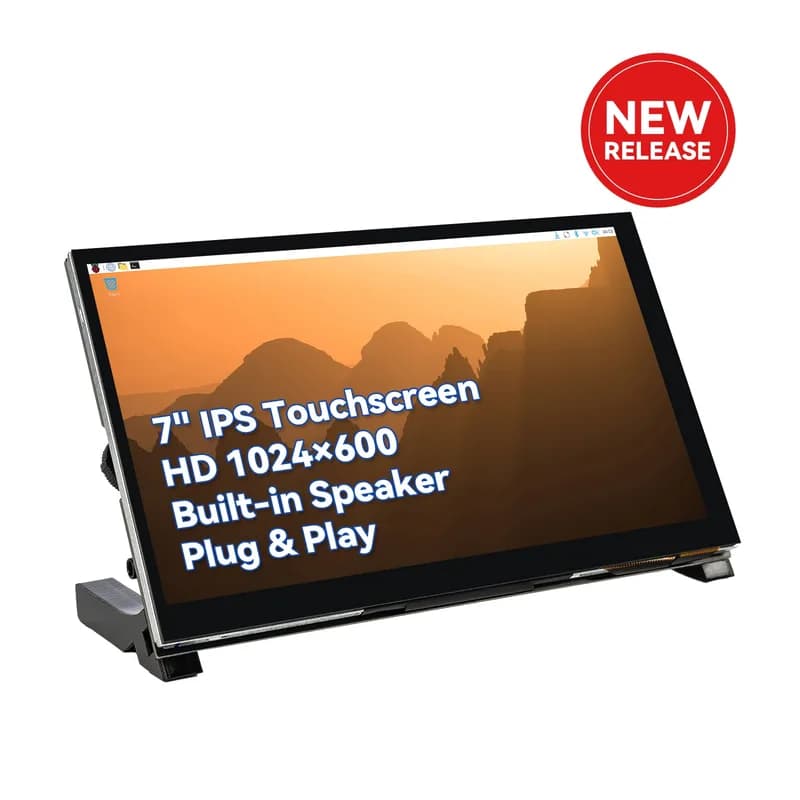 Raspberry Pi 7-дюймовый сенсорный ЖК-монитор IPS с емкостным экраном 1024×600 HDMI Plug & Play для Raspberry Pi 5/4B/3B+ Встроенный динамик Аудиоразъем 3,5 мм