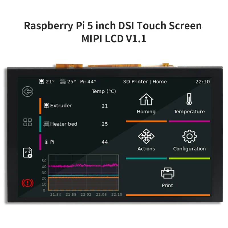 FYSETC Raspberry Pi 5-дюймовый сенсорный экран DSI MIPI LCD V1.1 5-дюймовый сенсорный ЖК-экран 800 X 480 DSI Дисплей IPS Работает с Raspberry Pi5/4B/CM4/3B+/3A+/3B/CM3/CM3+/2B/B+/A+