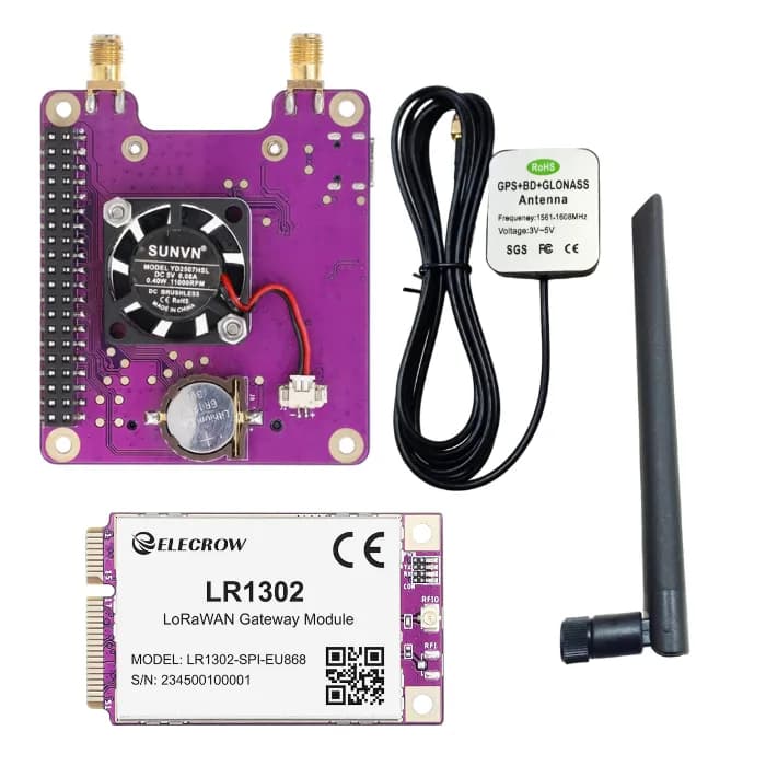 LR1302 Модуль шлюза LoRaWAN SPI EU868 SX1302 Модуль шлюза дальнего действия с поддержкой 8 каналов с Pi Net и комплектом антенн