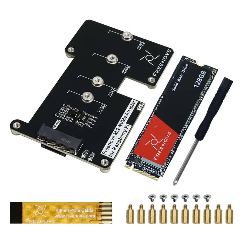 Адаптер Freenove M.2 NVMe V2 для Raspberry Pi 5 с твердотельным накопителем 128 ГБ, 256 ГБ, 512 ГБ, дополнительной платой M.2 HAT, твердотельным накопителем, проверенной скоростью PCIe 2.0/3.0 800 МБ/с